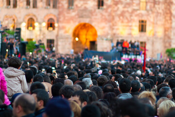 Protest in the city, crowd of people at the rally, social concept, stock photo