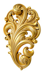Ornamental Design baroque Element isolated on transparent background. Classic Golden Floral Decoration with Intricate Detail