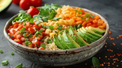 Bowl Filled With Rice, Vegetables, and Avocado