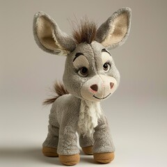 Obraz na płótnie Canvas A cute donkey plush toy on a white background emanating an aura of sweetness and innocence. Soft stuffed donkey with a friendly expression.