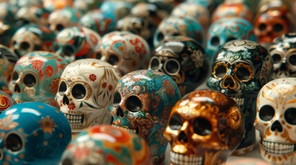 A large number of skulls are arranged in a row, AI
