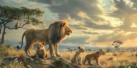 Foto op Canvas lions in the wild Savannah Generative AI © Roman