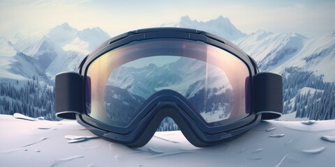 Ski goggles with mountains reflection Generative AI