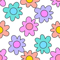 Cartoon retro flower seamless floral pattern for wrapping paper and fabrics and kids clothes print and party