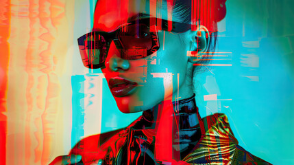 Glitchy Fashion Fusion: A collage of models striking dynamic poses in high-fashion outfits, with glitch effects adding a futuristic and edgy vibe.