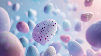 Colorful flying pastel easter eggs in 3D