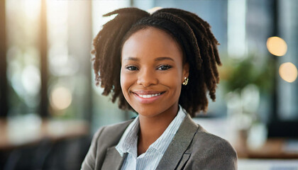 Obraz premium smile and a confident business black woman closeup in an office with a mindset of ambition. Face