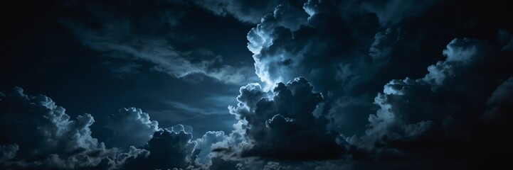 blue dramatic clouds in night sky with full moon from Generative AI
