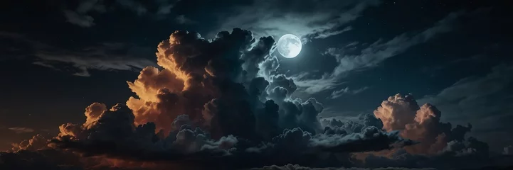 Foto op Canvas colorful dramatic clouds in night sky with full moon from Generative AI © SevenThreeSky