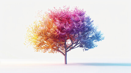 Colorful tree isolated in front of white background
