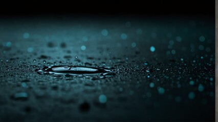 teal to dark black background with water drops from Generative AI - obrazy, fototapety, plakaty