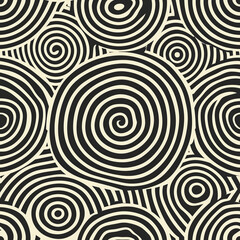 Fototapeta na wymiar Monochrome Abstract Circular Patterns Seamless Design on Black Background