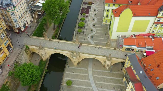 Old Town Gothic Bridge Over Mlynowka Klodzko Most Aerial View Poland