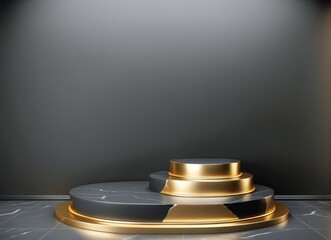 Super luxury Gold Podium Background, Product presentation display, shiny showcase pedestal 