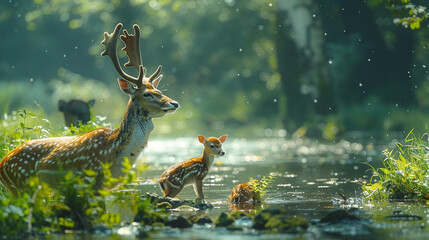 A realistic portrait photography of animals staing free at green nature