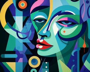 Abstract surreal art in cubism style