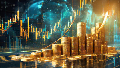 Gold trade chart stock analysis on growth financial business money market 3d background with profit investment exchange graph data concept and global economy currency diagram price marketing research