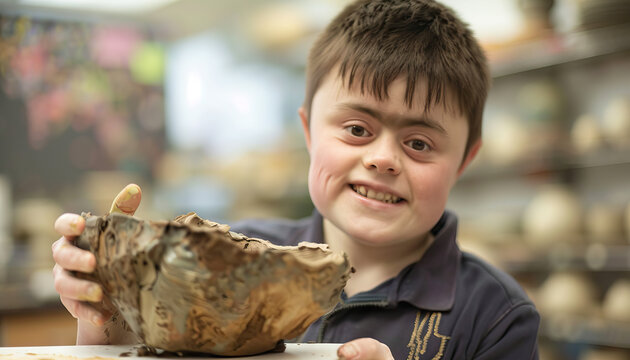 Artistic Expression: Young Adult with Down Syndrome Showcases Talent in Pottery and Sculpture. Learning Disability