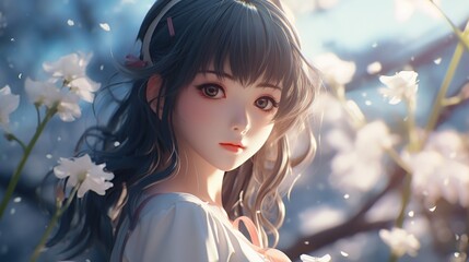Anime Girl with Cherry Blossoms Illustration - 783394524