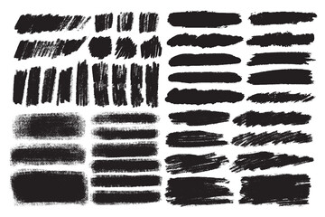 Vector big set of various artistic strokes, stains for backdrops. Monochrome design elements set. One color hand painted backgrounds.