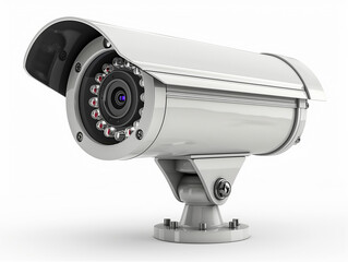 Caméra de sécurité, dispositif de surveillance avec alarme sur fond blanc, 3D - obrazy, fototapety, plakaty