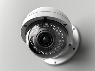 Caméra de sécurité, dispositif de surveillance avec alarme sur fond blanc, 3D - obrazy, fototapety, plakaty