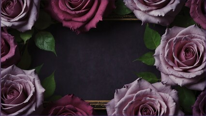 art purple roses flowers frame background from Generative AI