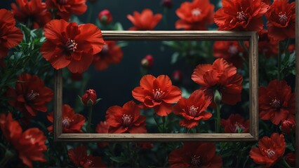art red spring flowers frame background from Generative AI