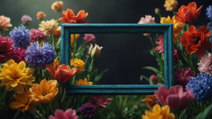 art spring flowers frame background from Generative AI