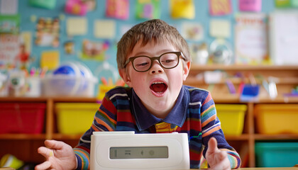 Communication Journey: Student with Down Syndrome Uses AAC Device to Express Thoughts and Emotions.. Learning Disability.
