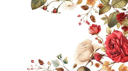 Botanical Floral Frame with Red Roses Illustration - 783396913
