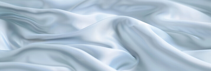 Obraz premium A white silk fabric with smooth and soft texture, floating in the air in a light blue background