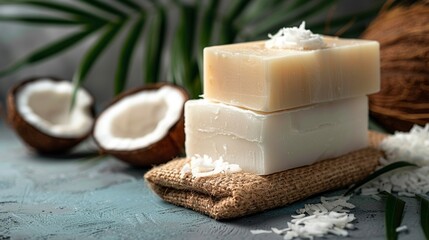Coconut Soap, Handmade coconut soap on a spa-like, tranquil setting