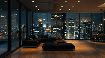 Apartment, Modern apartment with a bustling city night view