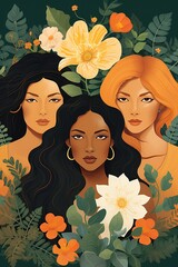 Diverse Women United by Nature Illustration - 783397775