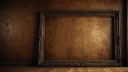 mocha brown grunge vintage wall background with empty art frame from Generative AI