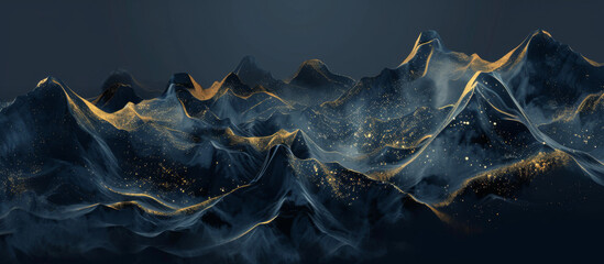 abstract mountain landscape with golden glittering lines