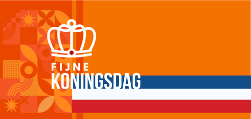 Fijne Koningsdag , king's day, netherlands national day, vector illustration, banner, card, background - obrazy, fototapety, plakaty