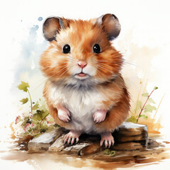 Watercolor Hamster, clipart Illustration, Generative Ai