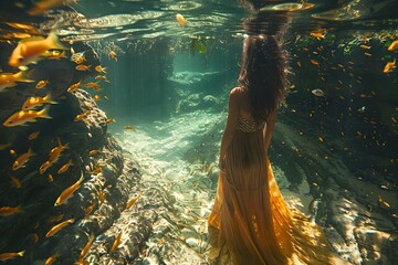 Mystical Underwater Serenity with Marine Ballet. Concept Underwater Photoshoot, Marine Ballet,...