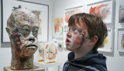 Art Exhibition: Individual with Down Syndrome Showcases Artwork in Gallery, Celebrating Creative Expression. Learning Disability