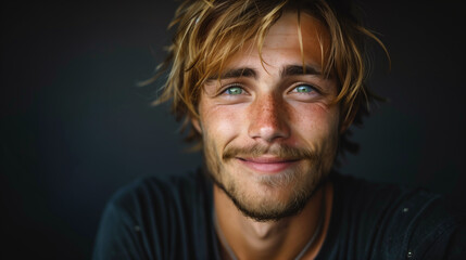 Obraz premium Portrait of confident adult man with beard and brown eyes close up
