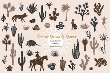Vintage Desert Illustrations - obrazy, fototapety, plakaty