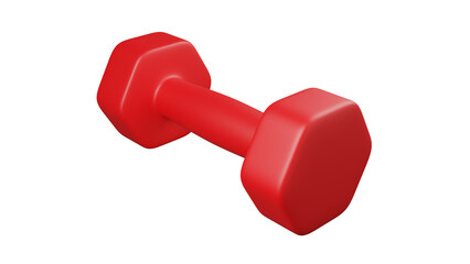 Red rubberized dumbbell isolated on transparent and white background. Sport concept. 3D render