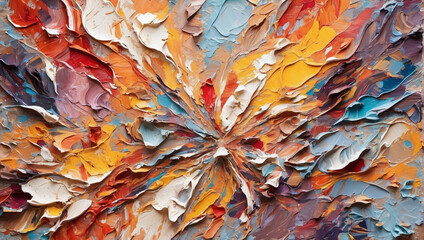 Abstract oil paint background with expressive brushstrokes and a kaleidoscope of colors.