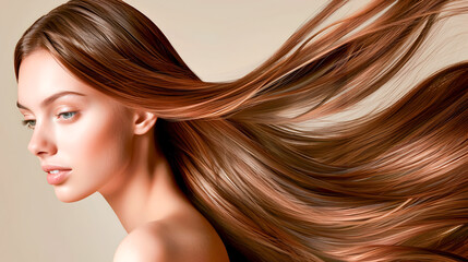Naklejka premium Stylish Woman with Long Brown Hair