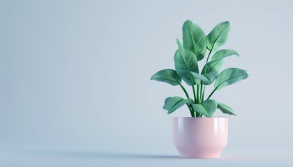 Minimalistic Composition of a Potted Plant on Vibrant Blue Background. This image showcases a vibrant potted plant against a deep blue background. 