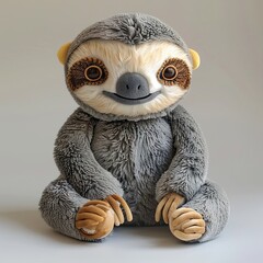 Obraz premium A cute sloth stuffed toy on a white background exuding an aura of sweetness and innocence. Soft stuffed sloth with a friendly expression.