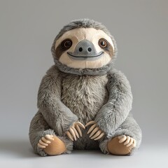 Fototapeta premium A cute sloth stuffed toy on a white background exuding an aura of sweetness and innocence. Soft stuffed sloth with a friendly expression.