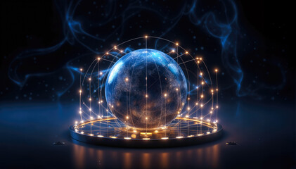 Fototapeta na wymiar Globe with glowing lines and dots on dark background 3D rendering